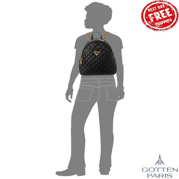 GUESS Giully Small Double Compartment Quilted Backpack Black Women\'s Bag